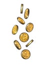 Sketch of falling gold coins