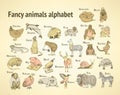 Sketch fancy animals alphabet in vintage style