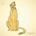 Sketch fancy jaguar in vintage style