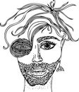 Sketch fantasy portrait of male face. Vector image, drawn by hand.
