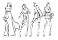 Sketch. Fashion Girls on a white background.