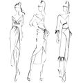 Sketch Fashion Illustration on a white background Woman in a crop tops,sarong skirt