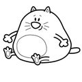 Sketch of a fat cat that sits on the bottom, coloring book, isolated object on a white background, cartoon illustration, vector