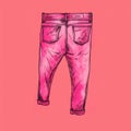 Hand Sketched Jeans Illustration On Bright Pink Background