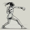 Sketch of a Female Boxer Throwing a Punch in Action Pose Royalty Free Stock Photo