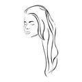 sketch female face sensual silhouette with long hairstyle