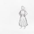 Sketch of female figure in long rural dress Royalty Free Stock Photo