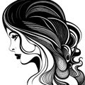 Sketch of Female profile silhouette. Art hairstyle black and white design.