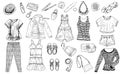 Sketch of female spring and summer fashion collection of clothes