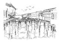 Sketch of fishing village in summer