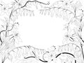 Sketch Floral. Bleeding Heart flower. Columbine flower. Contour style for summer design and coloring page. Black and white with li