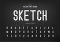 Sketch Font and alphabet vector, Chalk Letter style typeface and number design, Graphic text on background