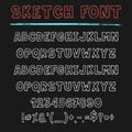 Sketch font, decorative latin alphabet type set.