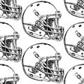 Sketch football helmet, vector seamless pattern