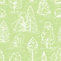 Sketch forest hand drawn graphic seamless vector sketch pattern. Black line isolated on white