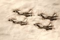 Sketch of a Four Military Fighter Jets Flying in Tight Formation Royalty Free Stock Photo