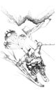 Sketch of the funny skier Royalty Free Stock Photo