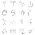 Sketch Garden Icons. Vector Set of Gardening Tools and Plants Royalty Free Stock Photo