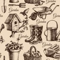 Sketch gardening seamless pattern. Hand drawn illustration Royalty Free Stock Photo