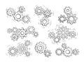 Sketch gears. Engineer work, transmission motion and working gear mechanism. Hand drawn factory, business team concept
