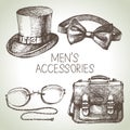 Sketch gentlemen accessories. Hand drawn men illustrations set Royalty Free Stock Photo