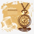 Sketch gentlemen accessory vintage background. Hand drawn men illustration