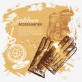 Sketch gentlemen accessory vintage background. Hand drawn men illustration