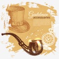 Sketch gentlemen accessory vintage background. Hand drawn men illustration