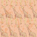 Sketch giraffe, vector vintage seamless pattern Royalty Free Stock Photo