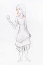Sketch of girl looking in egg on outstretched arm Royalty Free Stock Photo