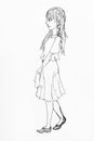 Sketch of girl in strict dress hand drawn by ink Royalty Free Stock Photo