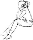Sketch of a girl who thought sitting Royalty Free Stock Photo