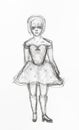 Sketch of girl in wide short party dress Royalty Free Stock Photo