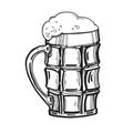 sketch of glass of beer, hand drawn vector illustration of drink with a lot of foam, beer mug, doodle graphic, black and Royalty Free Stock Photo