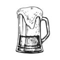 sketch of glass of beer, hand drawn vector illustration of drink with a lot of foam, beer mug, doodle graphic, black and Royalty Free Stock Photo