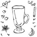 Sketch Glass with Irish Coffee. Hand Drawn Vector illustration. Royalty Free Stock Photo