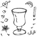 Sketch Glass with Irish Coffee. Hand Drawn Vector illustration. Royalty Free Stock Photo