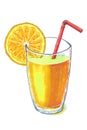 A sketch of a glass of orange juice. A slice of an orange hangs on a glass Royalty Free Stock Photo