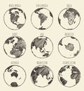 Sketch globe America Africa Europe Asia Australia Royalty Free Stock Photo