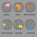 Sketch of the globe. Earth planet with continents of different colors. Flat style. Vector illustration of world map. Planet earth Royalty Free Stock Photo