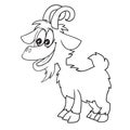 Sketch, goat with a beard and big horns, coloring book, cartoon illustration, isolated object on white background, vector