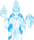 Sketch of Goddess Bharath Matha or Indian Nation God Editable Vector Outline Illustration