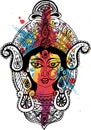 Sketch of Goddess Chamundi or Durga Maa Outline Editable Vector Illustration