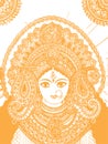 Sketch of Goddess Chamundi or Durga Maa Outline Editable Vector Illustration Royalty Free Stock Photo