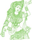 Sketch of Goddess Chamundi or Durga Maa Outline Editable Vector Illustration Royalty Free Stock Photo