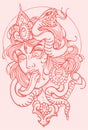 Sketch of Goddess Durga Maa or Kali Mata Editable Vector Outline Illustration