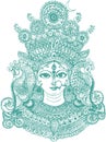 Sketch of Goddess Durga Maa or Kali Mata Editable Vector Outline Illustration Royalty Free Stock Photo