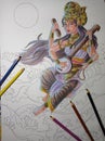 Colored Pencil Drawings of Goddess Sarasvati