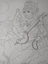 The Sketch and Drawing of Goddess Sarasvati