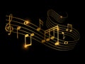 Sketch of golden musical sound wave with music notes Royalty Free Stock Photo